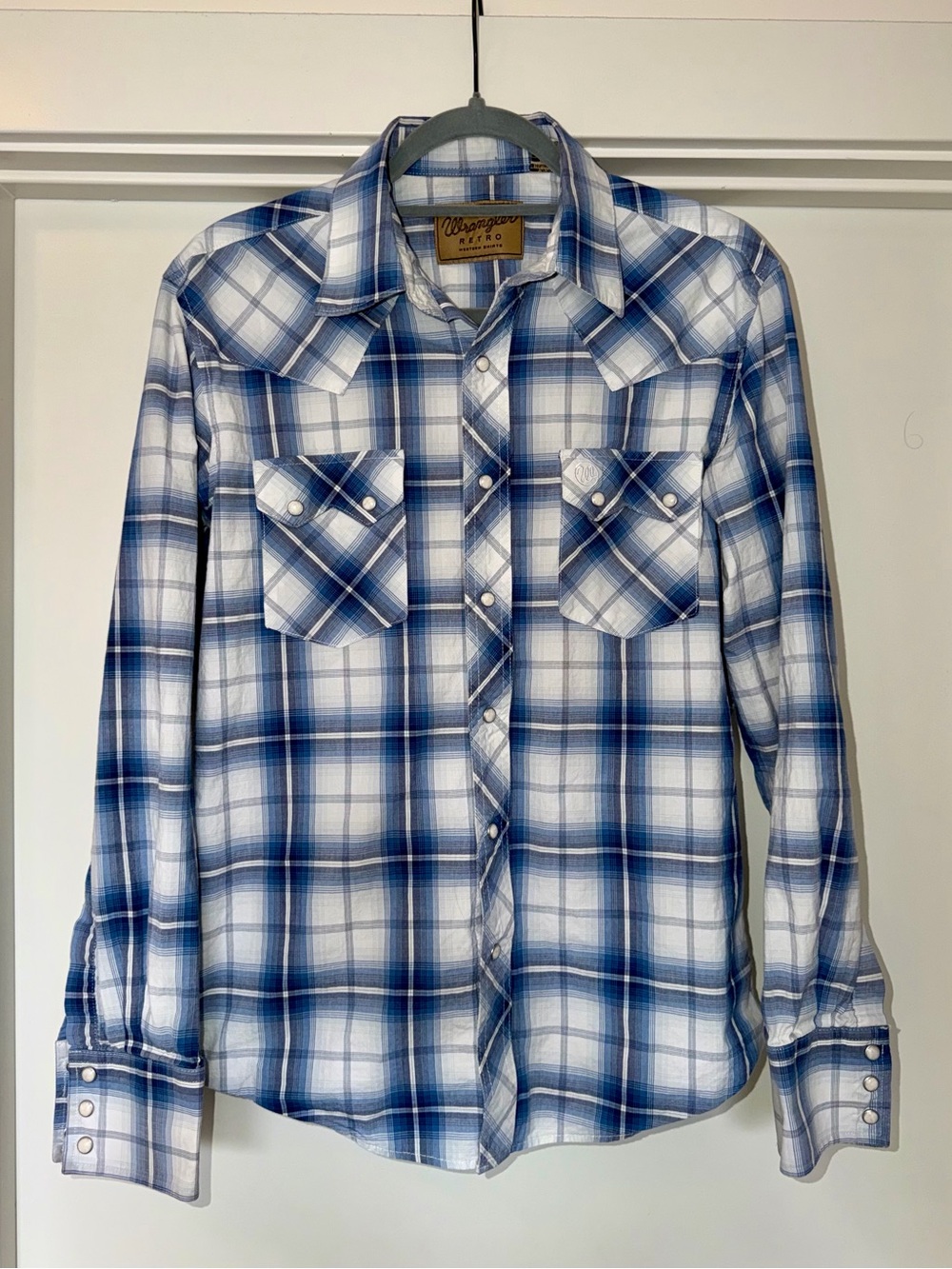 Retro Wrangler Men’s Blue Plaid Western Shirt
